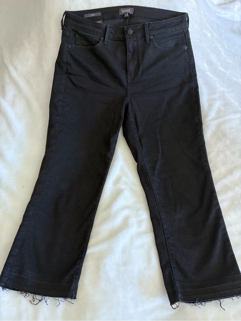 NYDJ Black Flare Wide-Leg Jeans with Raw Hem